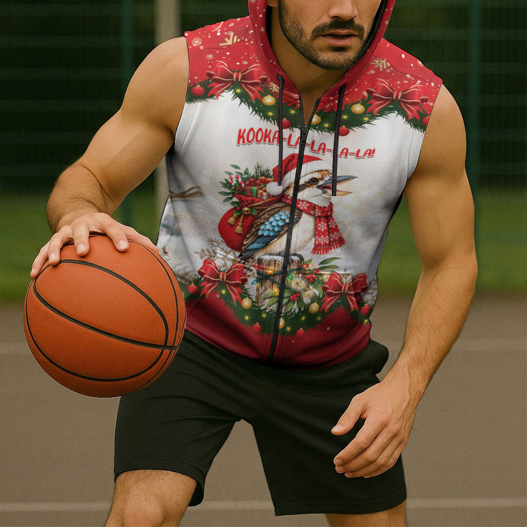 Personalised Kookaburra Australia Christmas Sleeveless Zip Hoodie Kooka-la-la-la-la Xmas Bows