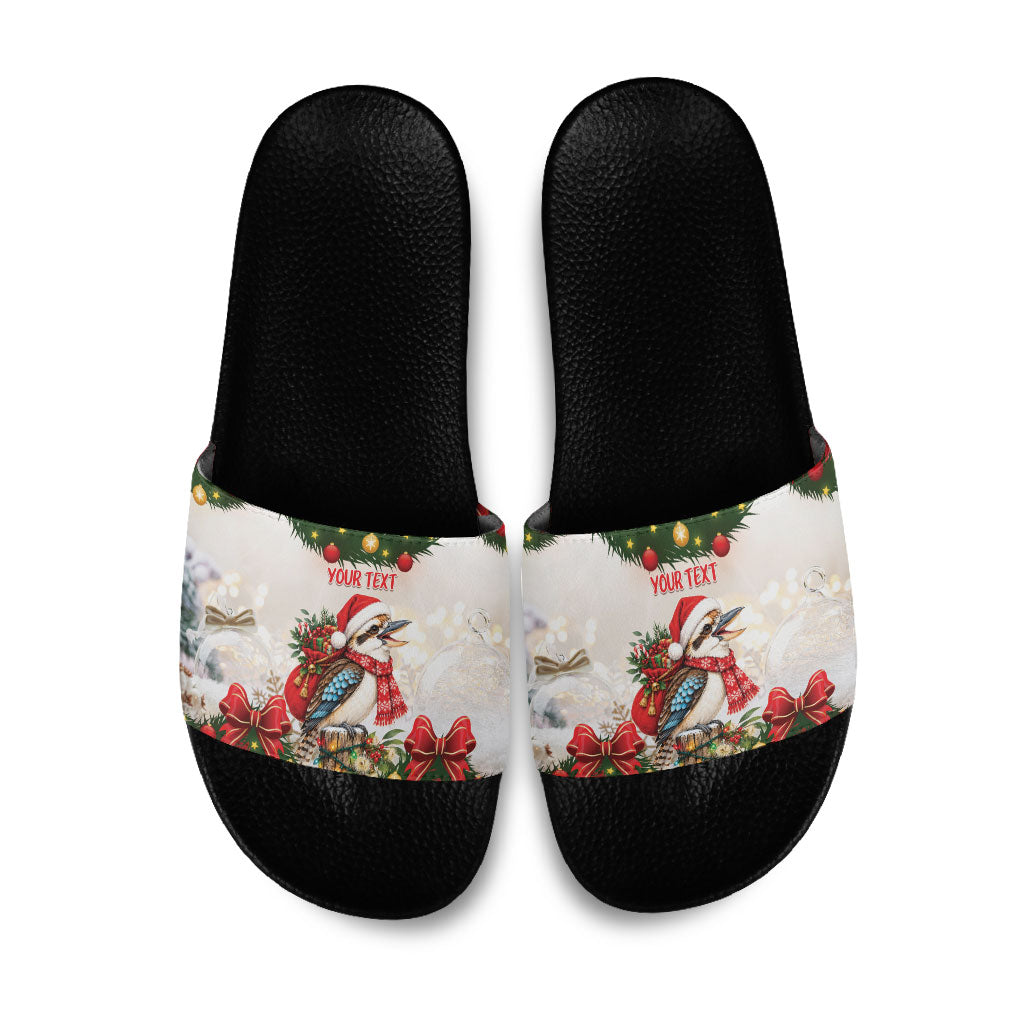 Personalised Kookaburra Australia Christmas Slide Sandals Kooka-la-la-la-la Xmas Bows