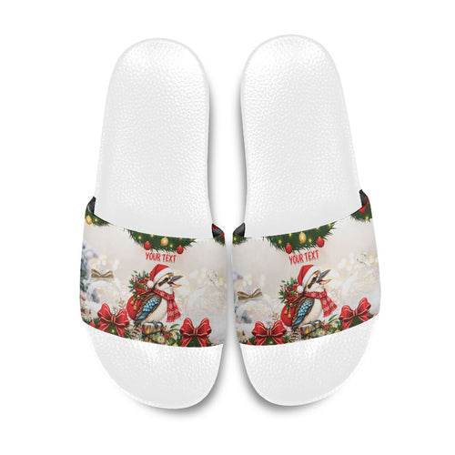Personalised Kookaburra Australia Christmas Slide Sandals Kooka-la-la-la-la Xmas Bows