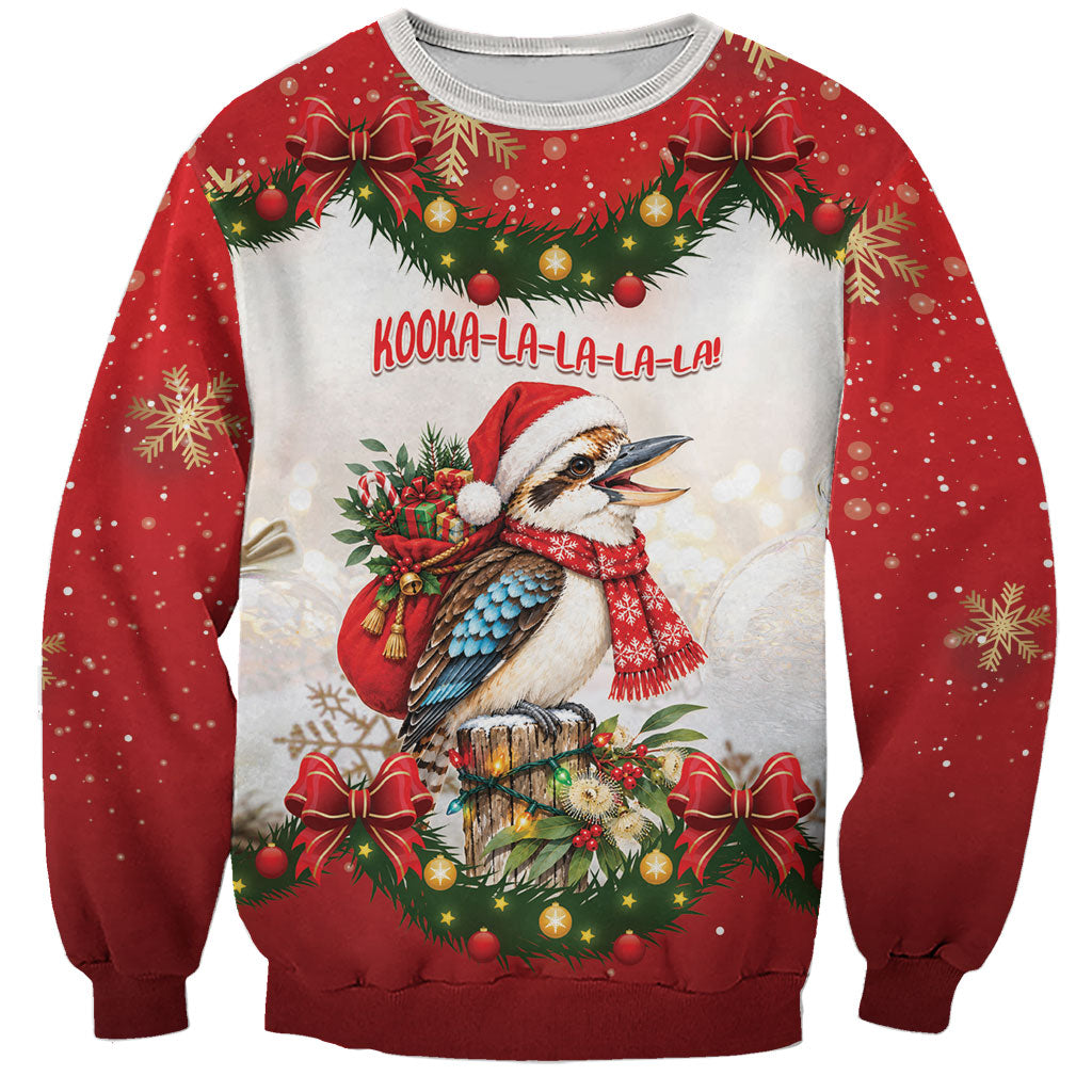 Personalised Kookaburra Australia Christmas Sweatshirt Kooka-la-la-la-la Xmas Bows