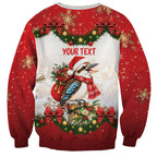 Personalised Kookaburra Australia Christmas Sweatshirt Kooka-la-la-la-la Xmas Bows