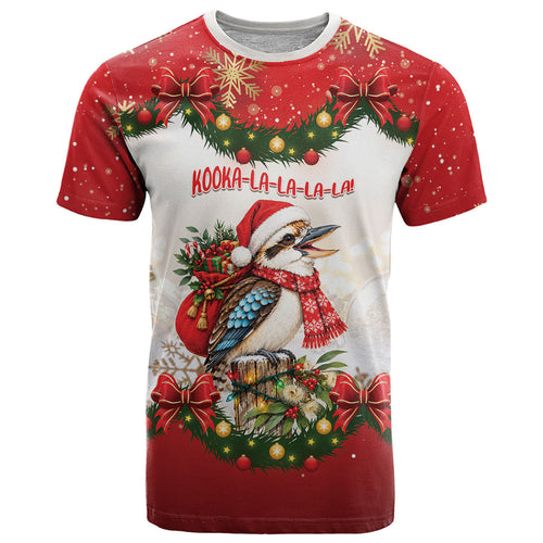 Personalised Kookaburra Australia Christmas T Shirt Kooka-la-la-la-la Xmas Bows