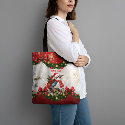 Personalised Kookaburra Australia Christmas Tote Bag Kooka-la-la-la-la Xmas Bows