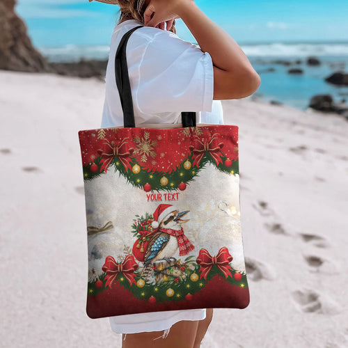 Personalised Kookaburra Australia Christmas Tote Bag Kooka-la-la-la-la Xmas Bows
