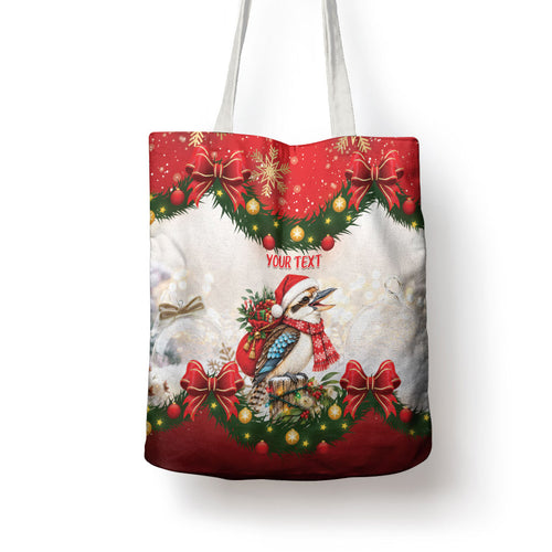 Personalised Kookaburra Australia Christmas Tote Bag Kooka-la-la-la-la Xmas Bows