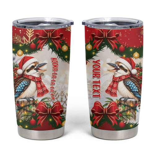 Personalised Kookaburra Australia Christmas Tumbler Cup Kooka-la-la-la-la Xmas Bows