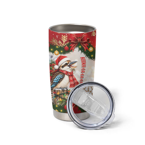 Personalised Kookaburra Australia Christmas Tumbler Cup Kooka-la-la-la-la Xmas Bows