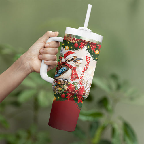 Personalised Kookaburra Australia Christmas Tumbler With Handle Kooka-la-la-la-la Xmas Bows