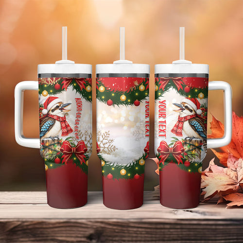 Personalised Kookaburra Australia Christmas Tumbler With Handle Kooka-la-la-la-la Xmas Bows