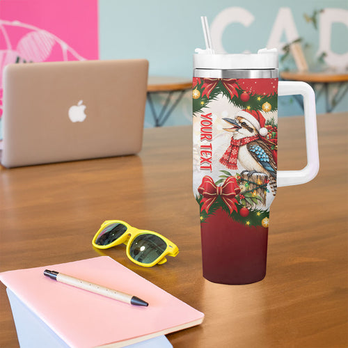 Personalised Kookaburra Australia Christmas Tumbler With Handle Kooka-la-la-la-la Xmas Bows