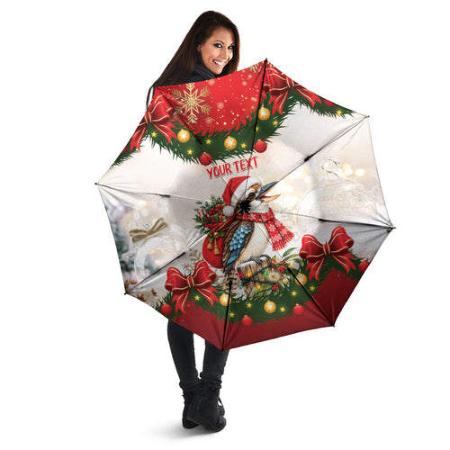 Personalised Kookaburra Australia Christmas Umbrella Kooka-la-la-la-la Xmas Bows