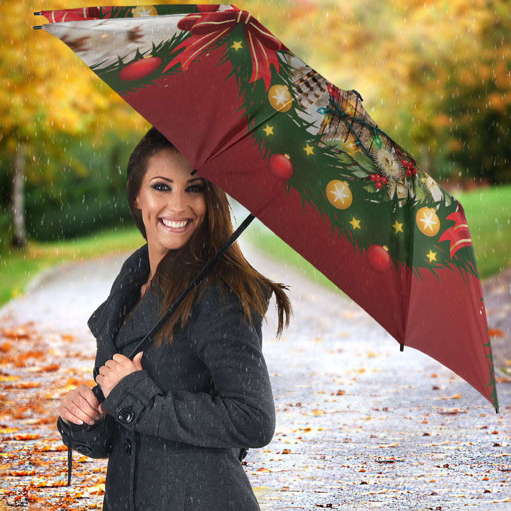 Personalised Kookaburra Australia Christmas Umbrella Kooka-la-la-la-la Xmas Bows
