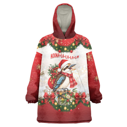 Personalised Kookaburra Australia Christmas Wearable Blanket Hoodie Kooka-la-la-la-la Xmas Bows