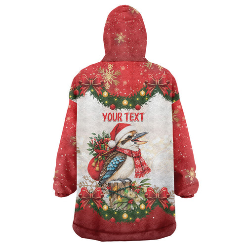 Personalised Kookaburra Australia Christmas Wearable Blanket Hoodie Kooka-la-la-la-la Xmas Bows