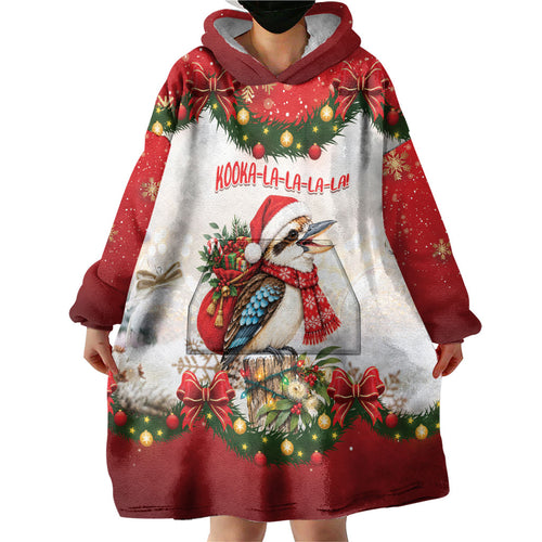 Personalised Kookaburra Australia Christmas Wearable Blanket Hoodie Kooka-la-la-la-la Xmas Bows