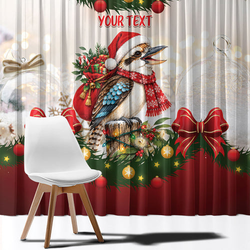 Personalised Kookaburra Australia Christmas Window Curtain Kooka-la-la-la-la Xmas Bows