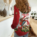 Personalised Kookaburra Australia Christmas Women Casual Shirt Kooka-la-la-la-la Xmas Bows