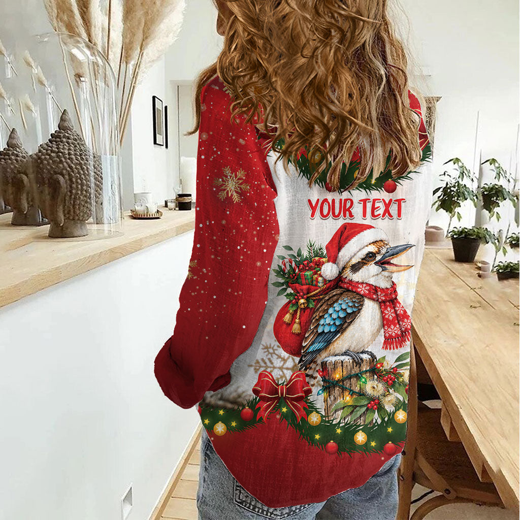 Personalised Kookaburra Australia Christmas Women Casual Shirt Kooka-la-la-la-la Xmas Bows