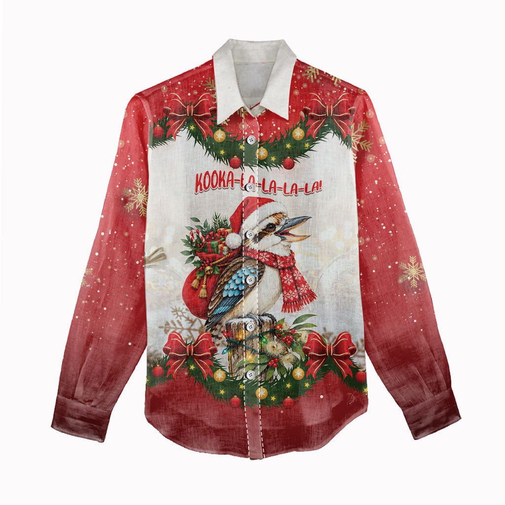 Personalised Kookaburra Australia Christmas Women Casual Shirt Kooka-la-la-la-la Xmas Bows