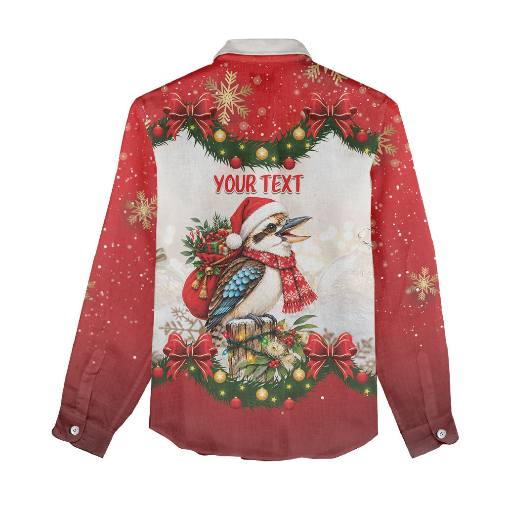Personalised Kookaburra Australia Christmas Women Casual Shirt Kooka-la-la-la-la Xmas Bows