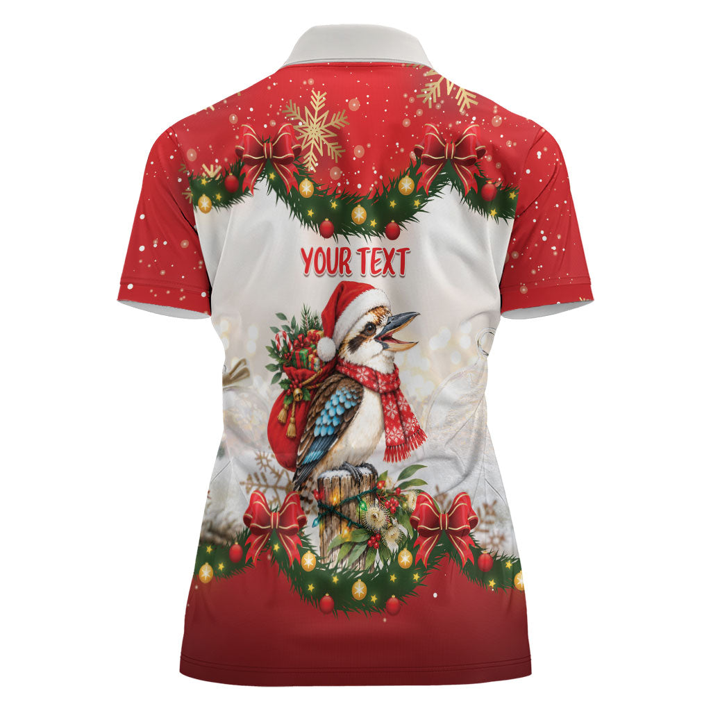 Personalised Kookaburra Australia Christmas Women Polo Shirt Kooka-la-la-la-la Xmas Bows