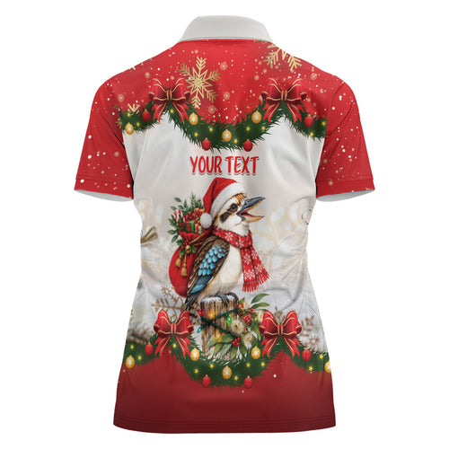 Personalised Kookaburra Australia Christmas Women Polo Shirt Kooka-la-la-la-la Xmas Bows
