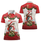 Personalised Kookaburra Australia Christmas Women Polo Shirt Kooka-la-la-la-la Xmas Bows