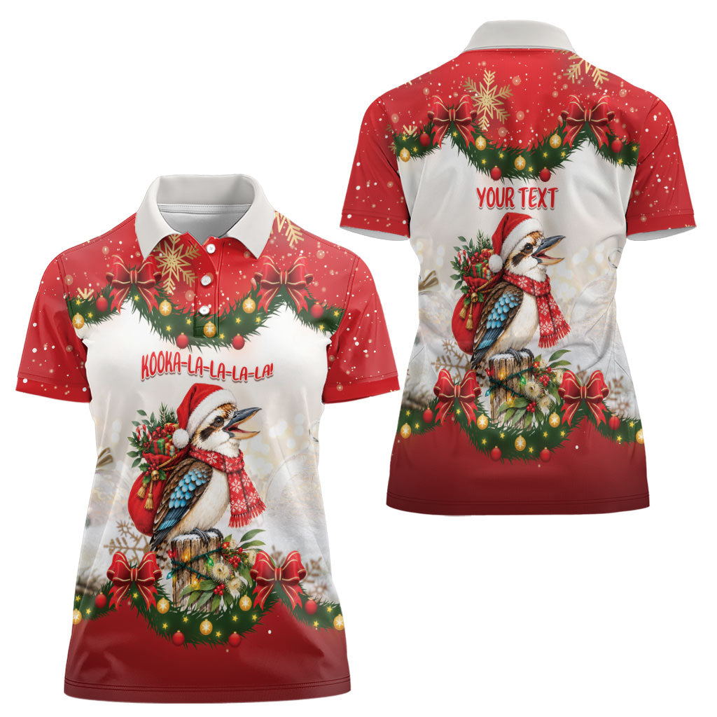 Personalised Kookaburra Australia Christmas Women Polo Shirt Kooka-la-la-la-la Xmas Bows