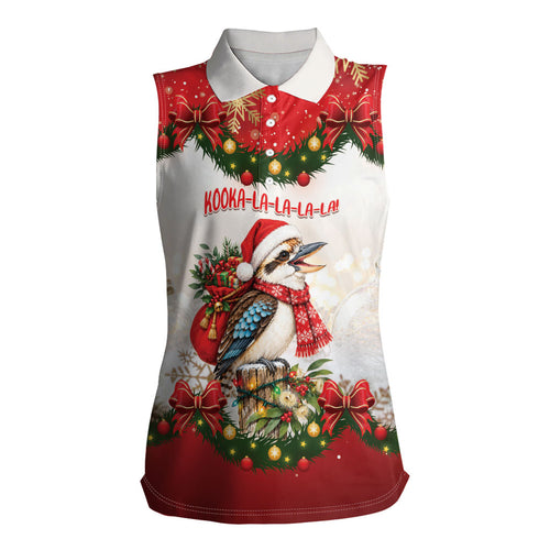 Personalised Kookaburra Australia Christmas Women Sleeveless Polo Shirt Kooka-la-la-la-la Xmas Bows