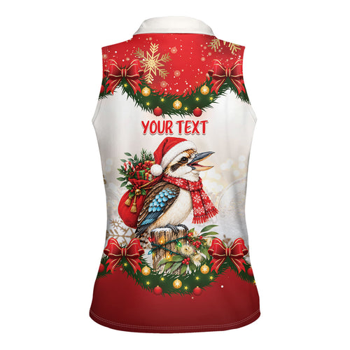 Personalised Kookaburra Australia Christmas Women Sleeveless Polo Shirt Kooka-la-la-la-la Xmas Bows