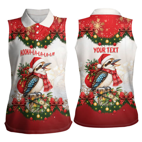 Personalised Kookaburra Australia Christmas Women Sleeveless Polo Shirt Kooka-la-la-la-la Xmas Bows