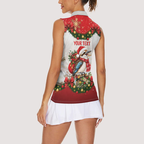 Personalised Kookaburra Australia Christmas Women Sleeveless Polo Shirt Kooka-la-la-la-la Xmas Bows