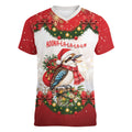 Personalised Kookaburra Australia Christmas Women V-Neck T-Shirt Kooka-la-la-la-la Xmas Bows