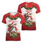 Personalised Kookaburra Australia Christmas Women V-Neck T-Shirt Kooka-la-la-la-la Xmas Bows