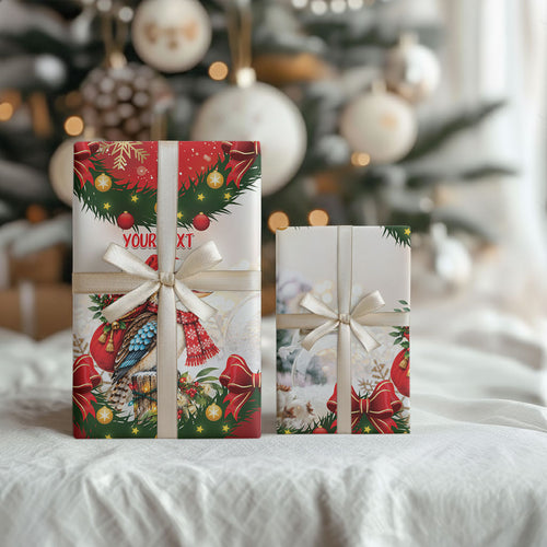 Personalised Kookaburra Australia Christmas Wrapping Paper Kooka-la-la-la-la Xmas Bows