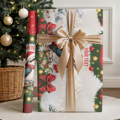 Personalised Kookaburra Australia Christmas Wrapping Paper Kooka-la-la-la-la Xmas Bows
