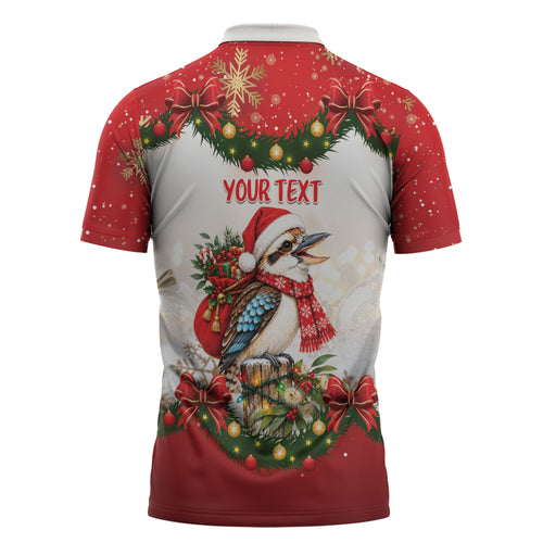 Personalised Kookaburra Australia Christmas Zipper Polo Shirt Kooka-la-la-la-la Xmas Bows
