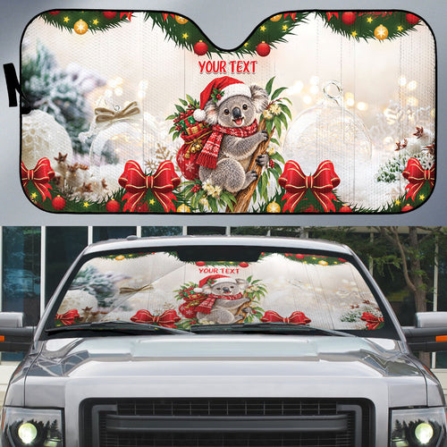 Personalised Koala Australia Christmas Auto Sun Shade Koa-la-la-la-la Xmas Bows