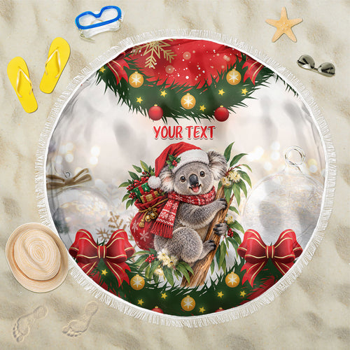 Personalised Koala Australia Christmas Beach Blanket Koa-la-la-la-la Xmas Bows