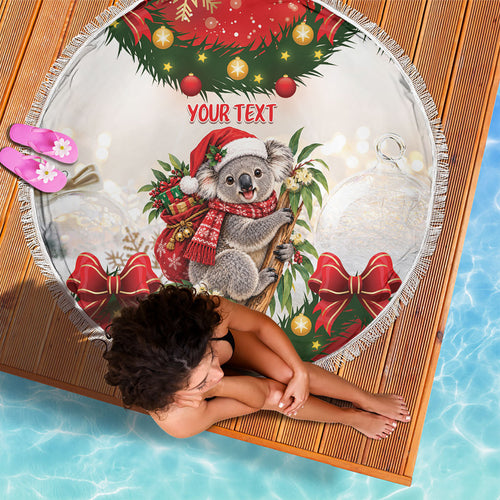 Personalised Koala Australia Christmas Beach Blanket Koa-la-la-la-la Xmas Bows
