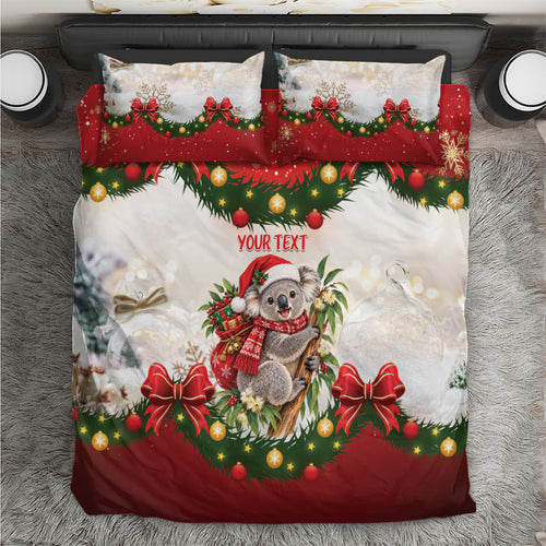 Personalised Koala Australia Christmas Bedding Set Koa-la-la-la-la Xmas Bows