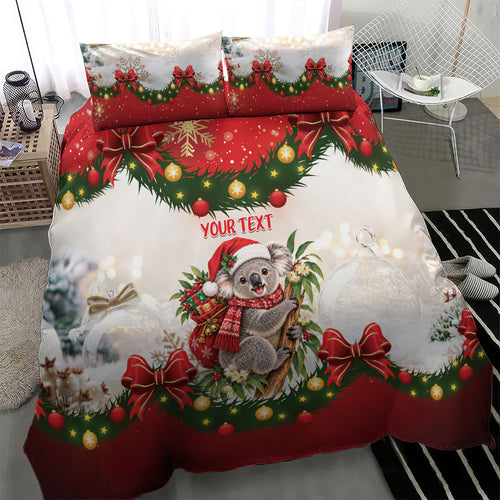 Personalised Koala Australia Christmas Bedding Set Koa-la-la-la-la Xmas Bows