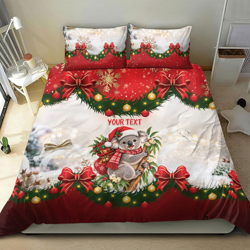 Personalised Koala Australia Christmas Bedding Set Koa-la-la-la-la Xmas Bows