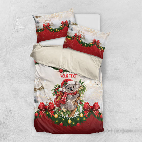 Personalised Koala Australia Christmas Bedding Set Koa-la-la-la-la Xmas Bows