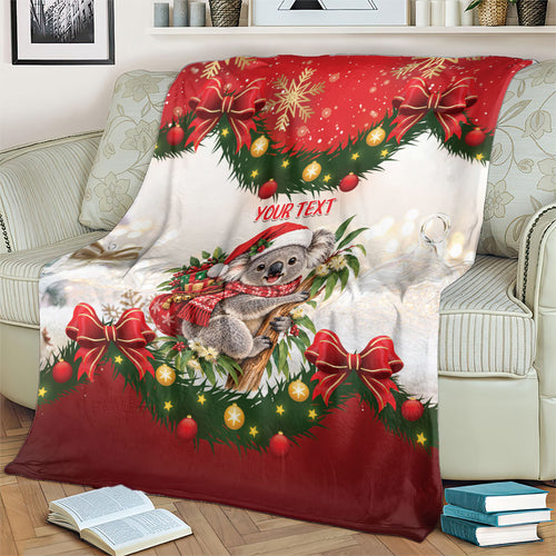 Personalised Koala Australia Christmas Blanket Koa-la-la-la-la Xmas Bows