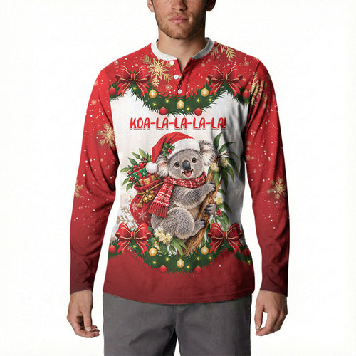 Personalised Koala Australia Christmas Button Sweatshirt Koa-la-la-la-la Xmas Bows