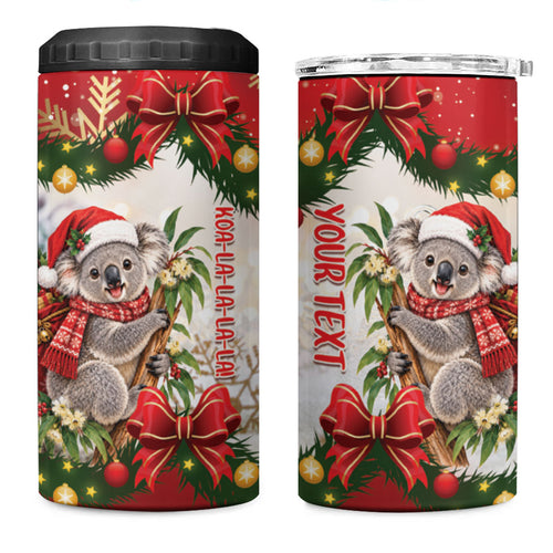 Personalised Koala Australia Christmas 4 in 1 Can Cooler Tumbler Koa-la-la-la-la Xmas Bows