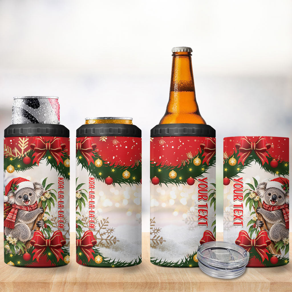 Personalised Koala Australia Christmas 4 in 1 Can Cooler Tumbler Koa-la-la-la-la Xmas Bows