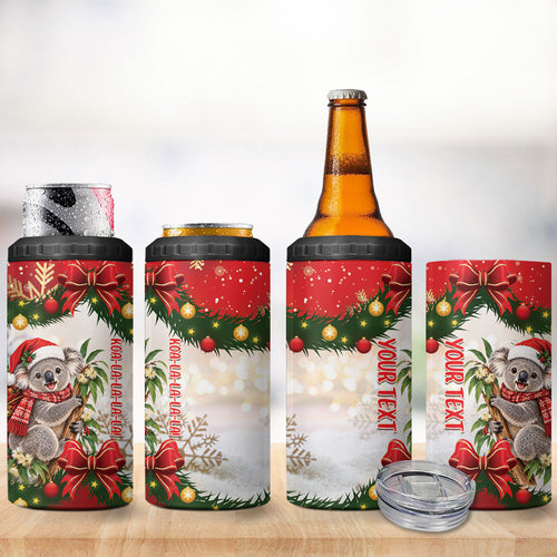 Personalised Koala Australia Christmas 4 in 1 Can Cooler Tumbler Koa-la-la-la-la Xmas Bows