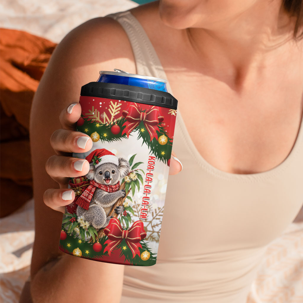 Personalised Koala Australia Christmas 4 in 1 Can Cooler Tumbler Koa-la-la-la-la Xmas Bows